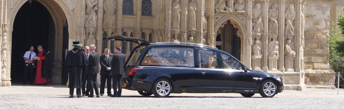 LeRoy Funerals hearse outside Exeter Cathedral